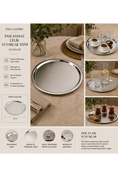 PALU GASTRO 33 cm Stainless Steel Round Tray – for Your Modern and Stylish Pr...