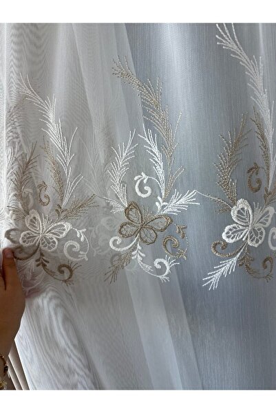 ArasyaHome Perdea din Bambus Crem-Maro cu Broderie Luxury Butterfly 24802