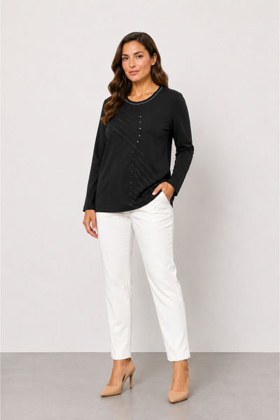 bihan store Women's Asymmetrical Stone Embellished Long Sleeve Blouse Y26-213...