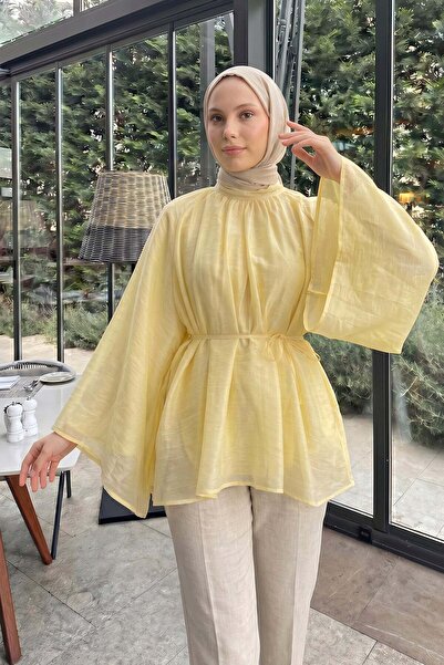 Salih Çelebi Büzgülü Reglan Kol Tunik Y0150 - SARI