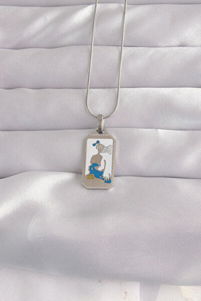 ARMÜZ 316L Steel Silver Color White Enamel Girl Figure Tarot Necklace