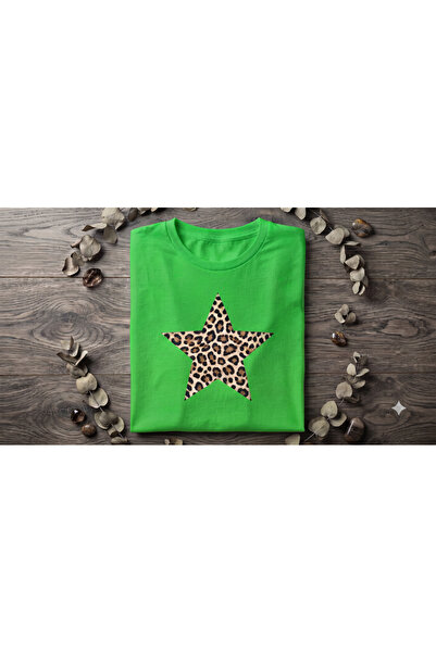 KOZİA OUTDOORS Women's Leopard Print Star Print Crew Neck Oversized Combed Co...