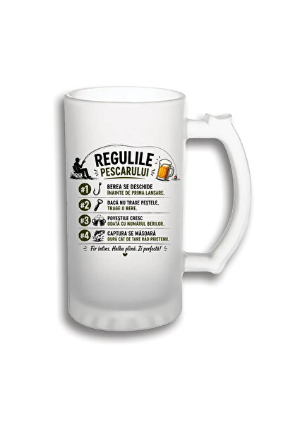 peGiftuiala Halbă Bere Personalizată 500 ml – Regulile Pescarului