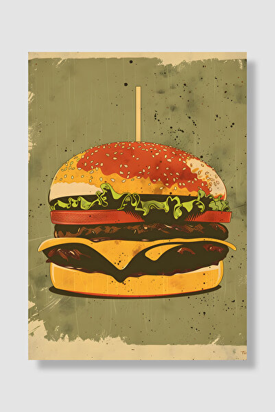 Luna Marissa Hamburger Poster Retro Green Background Double-Decker Burger Wal...