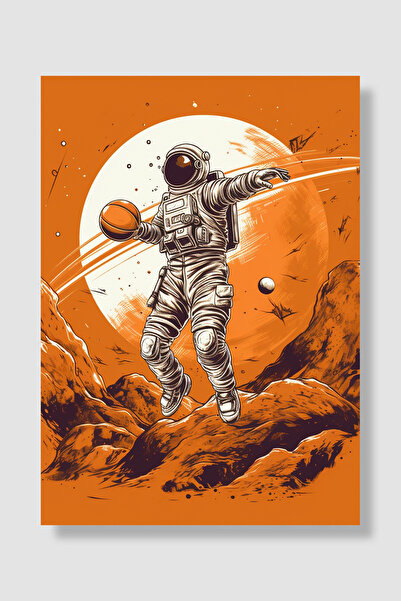 Luna Marissa Poster astronauta koji igra košarku, astronaut na narandžastom z...
