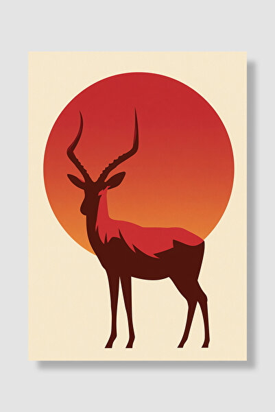 Luna Marissa Deer Poster Red Sunlit Impala Silhouette Retro Wall Decor Decora...