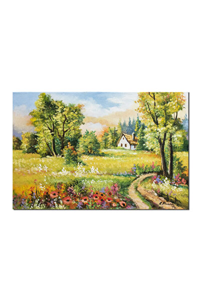 artnova Картина с природен пейзаж, ръчно рисувана селска къща, 60x40см, масле...