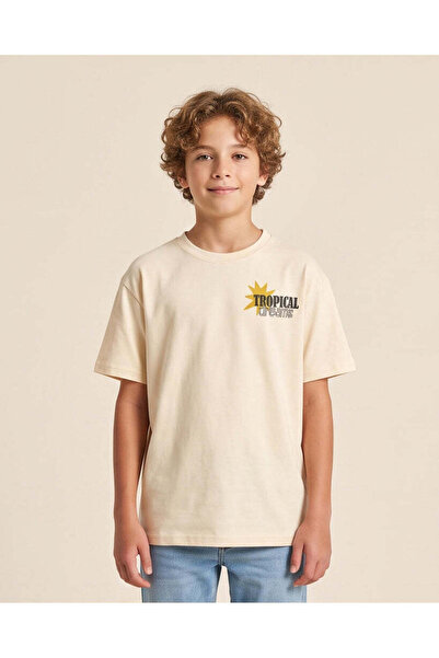 REDTAG Senior Boy Beige Graphic T Shirt
