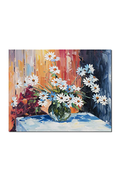 artnova Ръчно рисувана картина, Ваза с маргаритки, 50x40см маслена на релефно...