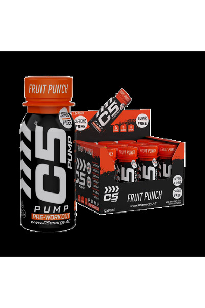 C5 مكمل ما قبل التمرين PUMP Shot، خالٍ من الكافيين (عبوة من 12 قطعة، بنكهة ال...