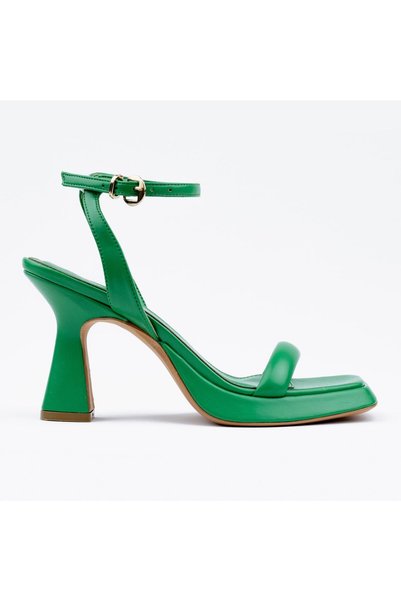 BONO Women's Green Puff Strap Ankle Strap Goblet Heeled Summer Heeled Sandals