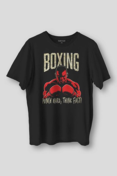 ZOKAWEAR Boxing Punch Hard Think Fast Sport Fight Printed T-Shirt Unisex Blac...