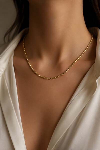 XUPING JEWELRY 14k gold pirinç tanesi ve dorika top sıralı kolye
