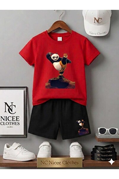 NC Nicee Clothes Summer Children's T-Shirt Shorts Unisex (Kicking Panda Printed)