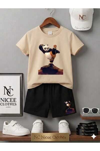 NC Nicee Clothes Summer Children's T-Shirt Shorts Unisex (Kicking Panda Printed)