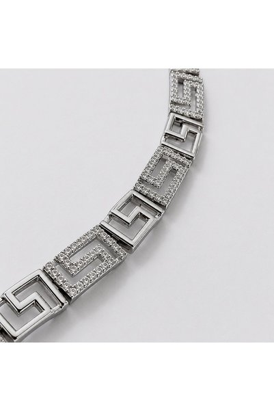 Zennemor Xuping Vip Quality Antiallergic Full Size Maze Motif Zircon Stone Silver Bracelet