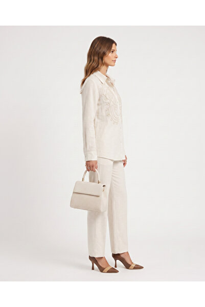 Marvella By Rasha Linen Two-Piece Set with Butterfly Embroidery