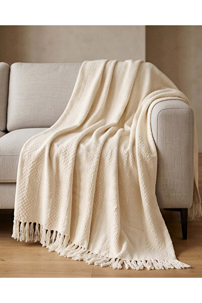 REDTAG Ivory Woven Cotton Throw