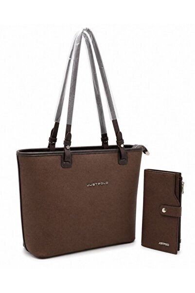 Just Polo 2-Piece Women's Large Size 5-Compartment Shoulder Bag and Wallet Set
