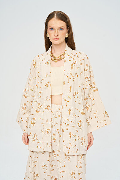 Orfeo Negro Women's Floral and Leaf Embroidered Sequin Kimono