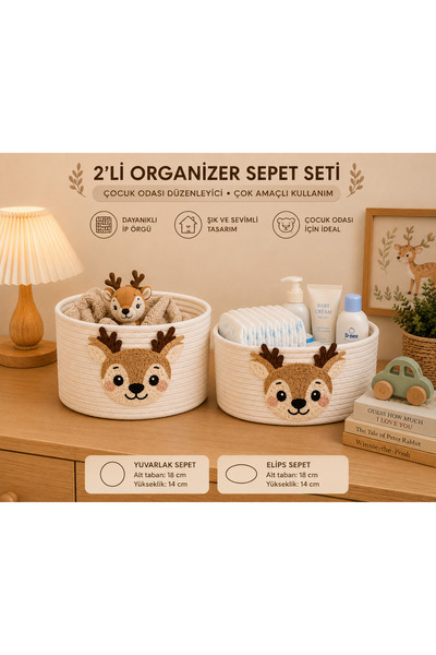 Berçak Home 2-Piece Children's Room Organizer Basket |   Round & Elliptical M...