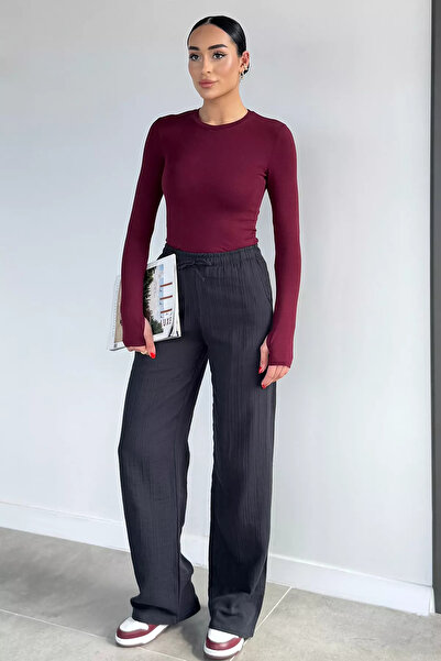 Aryena Black Women's Elastic Waist Muslin Pants