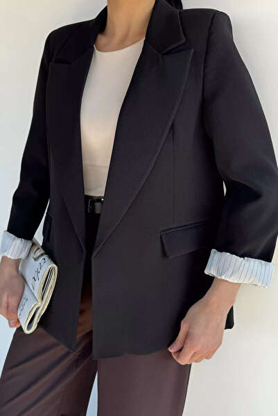 Aryena Black Perry Women's Lined Double-Breasted Collar Jacket