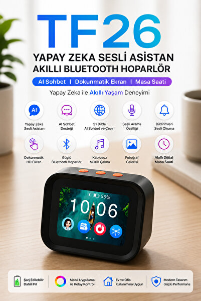 ArmoniaVital TF26 Yapay Zeka Sesli Asistan Akıllı Bluetooth Hoparlör AI Sohbe...