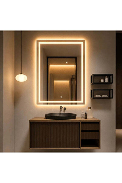 RFAN Oglindă LED dreptunghiulară premium, 60×80 cm, Iluminare față-spate, Reg...