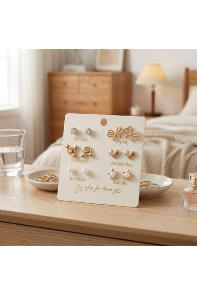 Ceyyiz Weekly Combination Earring Set - Women's Gold Minimalist Multi-Earring Combination