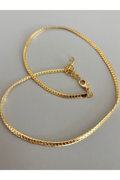 DİESMOONCO Women's Gold Color Herringbone Steel Necklace |   Minimal Chain Necklace 45 cm