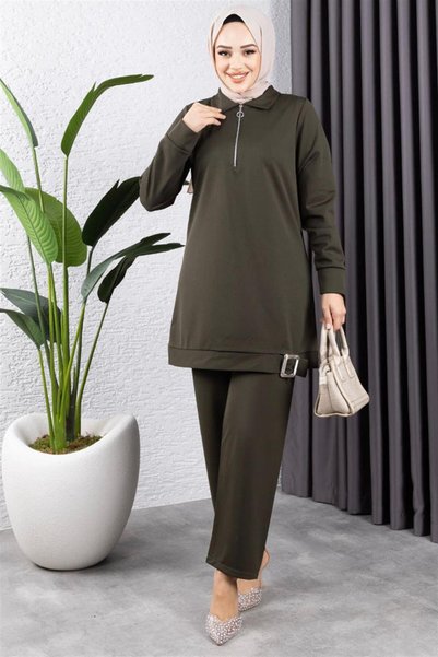 Generic Brand Half Zipper Sports Suit Khaki