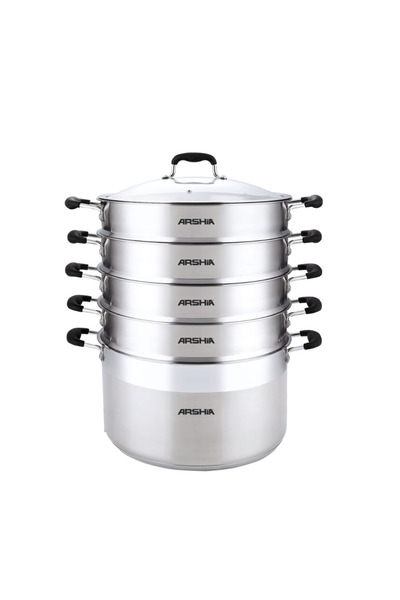 Arshia Premium Stainless Steel Steamer Pot – 32 cm, 5-Layer Base, 8 L Capacity