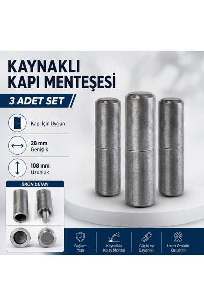 akatsuki 3 Adet Kaynaklı Demir Kapı Menteşesi 28 mm Çap 108 mm Uzunluk Ağır T...