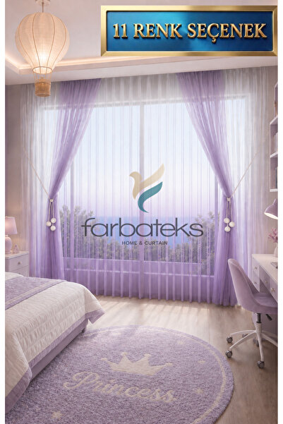 farbateks Lila Renk Geçişli Genç Odası Çocuk Odası Tül Fon Takım Tül Perde