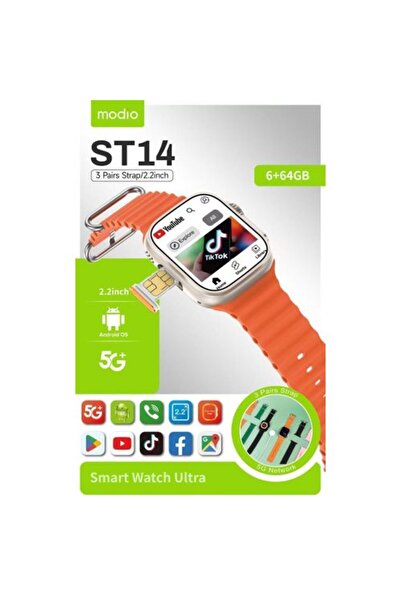 Modio ST14 Smart Watch Ultra, Android, 5G, 6+64GB, 2.2 Inch Screen, 3 Pairs S...