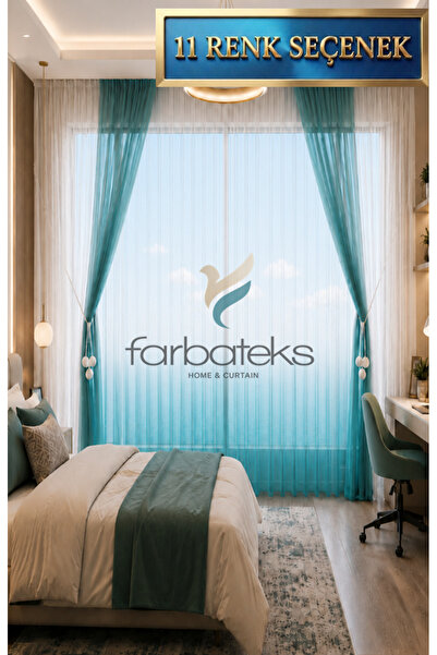 Petroleum Green Color Transition Young Room Children's Room Tulle Fund Set Tulle Curtain