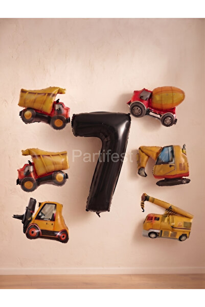 Partifest Set of 6 Mini Construction Themed Foil Balloons - Construction Mach...