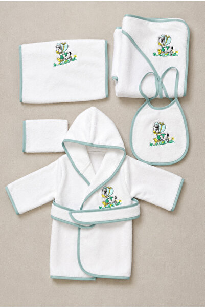 LUNGA VİTA Newborn Embroidered Baby Bathrobe Set 5 Pieces Compatible with 0-2...