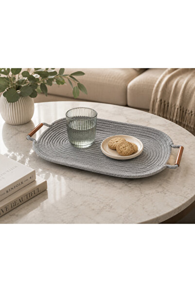 kleez Woven Serving Tray with Copper Handles – Handwoven Decorative & Utility...