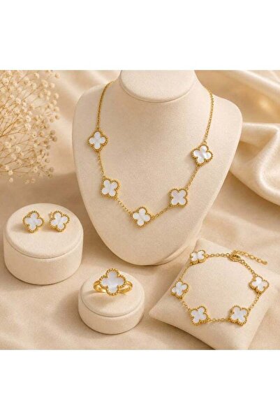 Generic Women's Stainless Steel Four-Leaf Clover Design Accessory Set (4 Pieces)