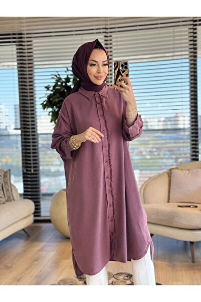 ALANURMODA 7495 Μακρύ τουνίκ Tencel με λεπτομέρεια κρόσσων στο στέλεχος και τ...