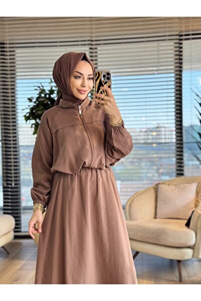 ALANURMODA 4454 بدلة روبا بسحاب أمامي من فرو المنك