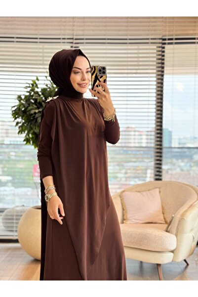 Merwishop MRW1654 فستان الدوحة بني