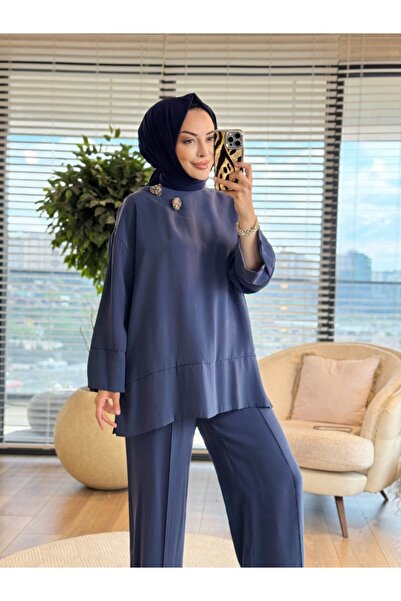 ALANURMODA 14493 Skirt and Cuff Piece Detailed Suit Navy Blue