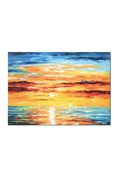artnova Ръчно рисувана картина, Морски пейзаж с платноходки, 70x50см, маслена...