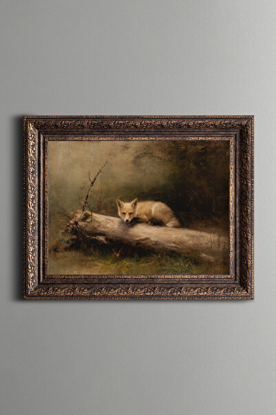 epiqart Fox on a Log - Vintage Patterned Painting - Thick Model