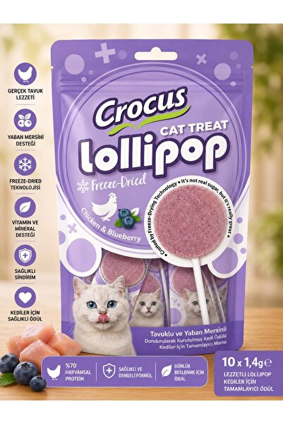 Crocus Tavuklu Yaban Mersinli Kedi Lolipopu Ödül Maması 10'lu
