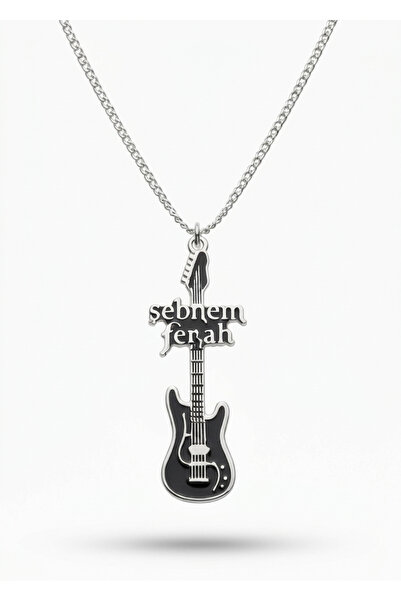 Mira Şebnem Ferah Gitar Figürlü Paslanmaz Çelik Kolye Silver Unisex Zincir Kolye