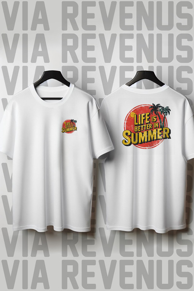 Vordevia Life Is Better in Summer Front and Back Printed Wide Fit 100% Cotton...